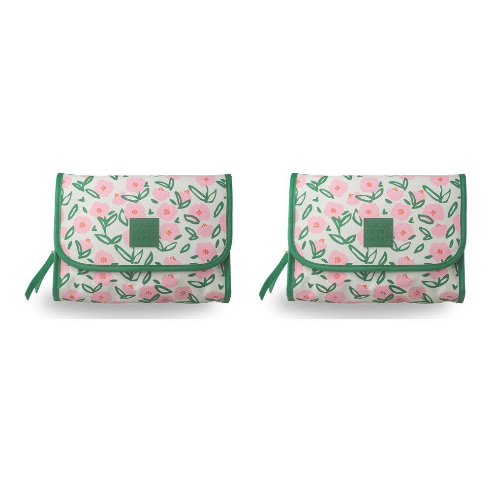 Tender Love + Carry Pink Flower Market Roll-Up Toiletry Bag 25 x 18 x 8 cm Pack of 2
