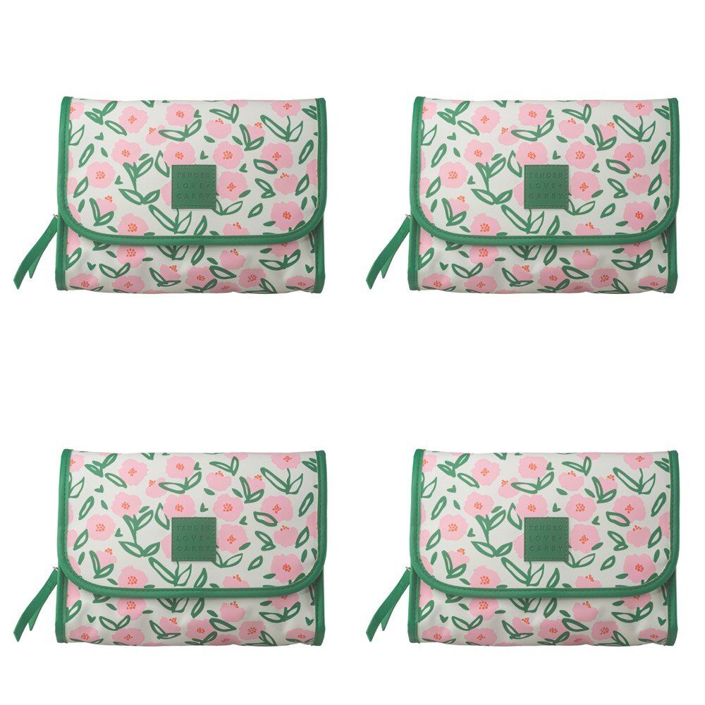 Tender Love + Carry Pink Flower Market Roll-Up Toiletry Bag 25 x 18 x 8 cm Pack of 4