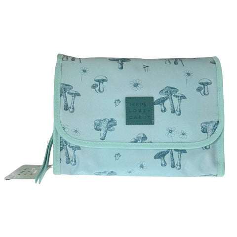 Tender Love + Carry Teal Mushroom Daisy Roll-Up Toiletry Bag 25 x 18 x 8 cm