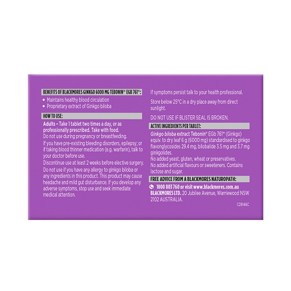 Blackmores Ginkgo 6000mg 30 Tablets