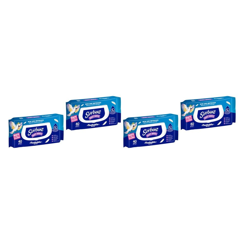 Sorbent Silky White Flushable Wipes 40 Pack Bundle of 4