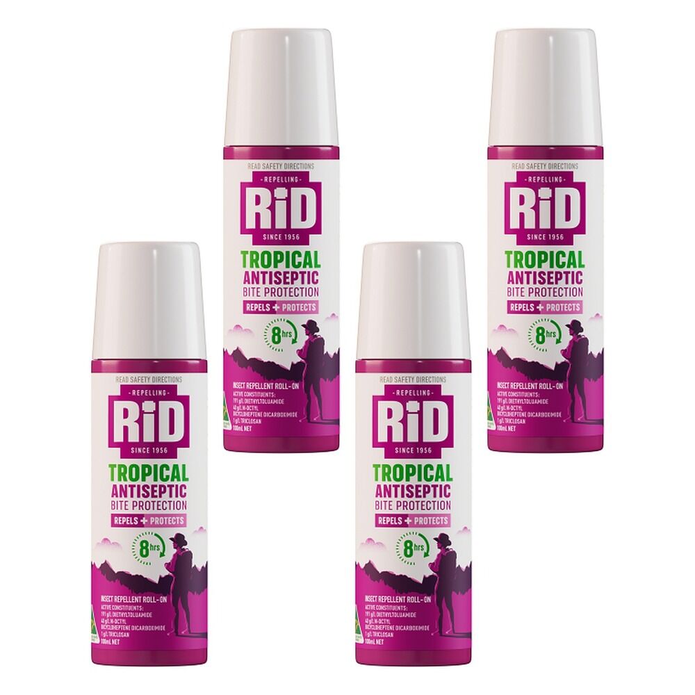 RID Tropical Antiseptic Bite Protection Roll-On 100mL Pack of 4