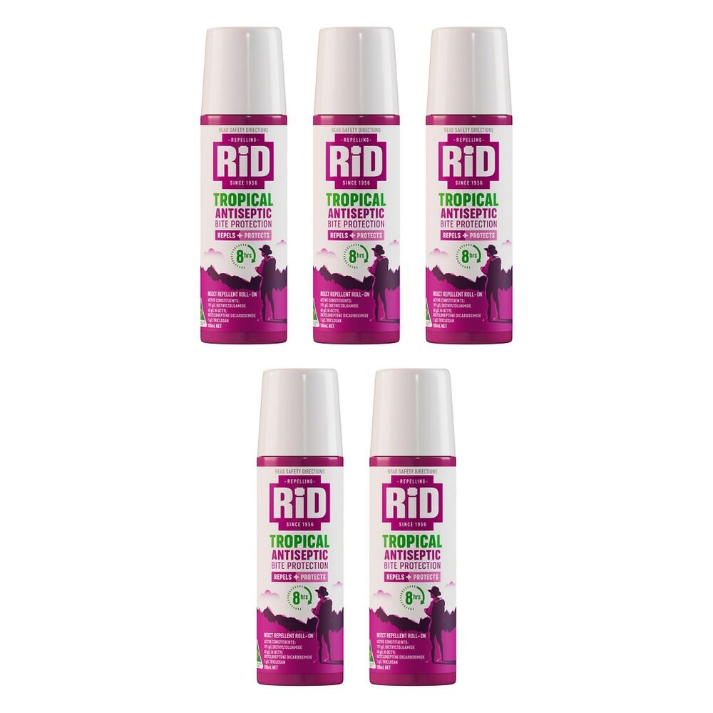 RID Tropical Antiseptic Bite Protection Roll-On 100mL Pack of 5