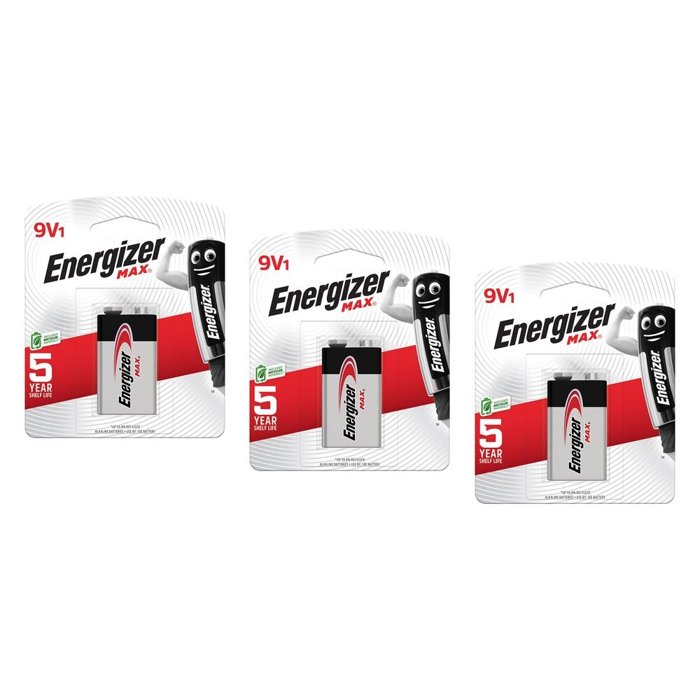 Energizer Max 9V Alkaline Battery Pack of 3