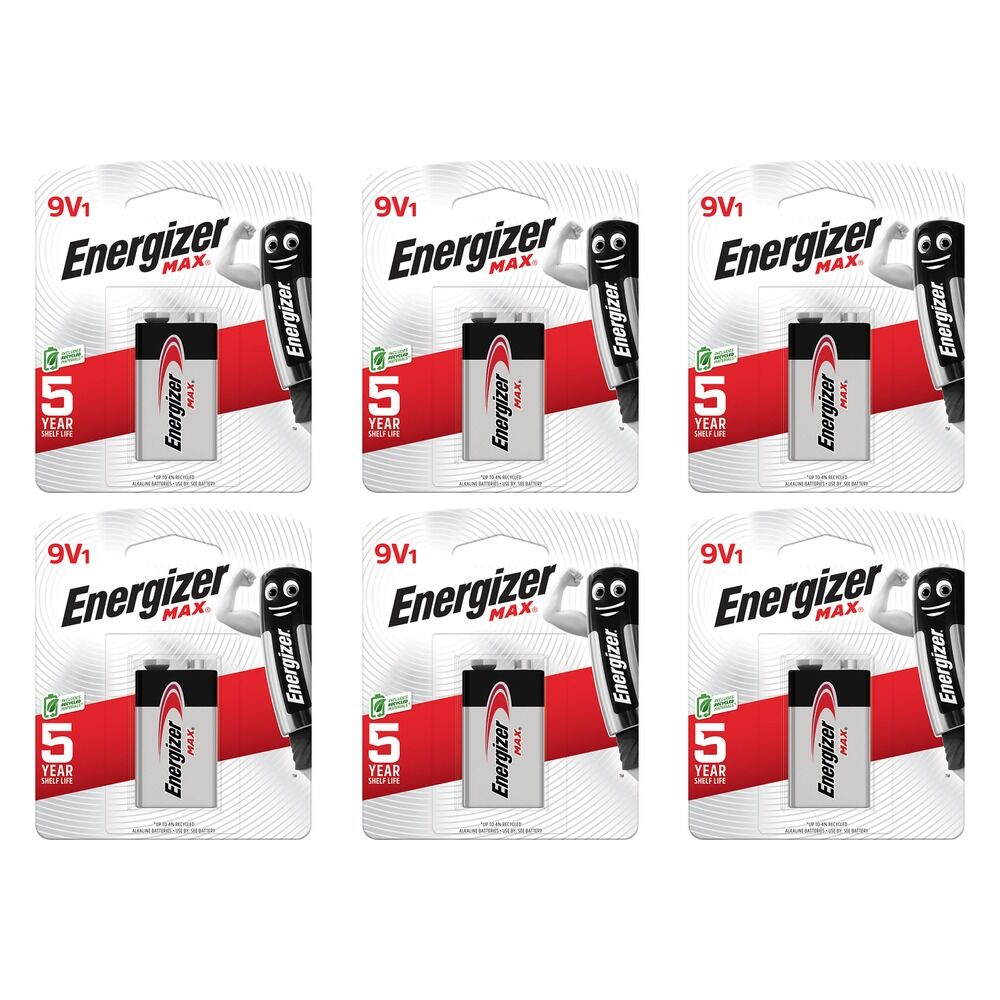 Energizer Max 9V Alkaline Battery Pack of 6