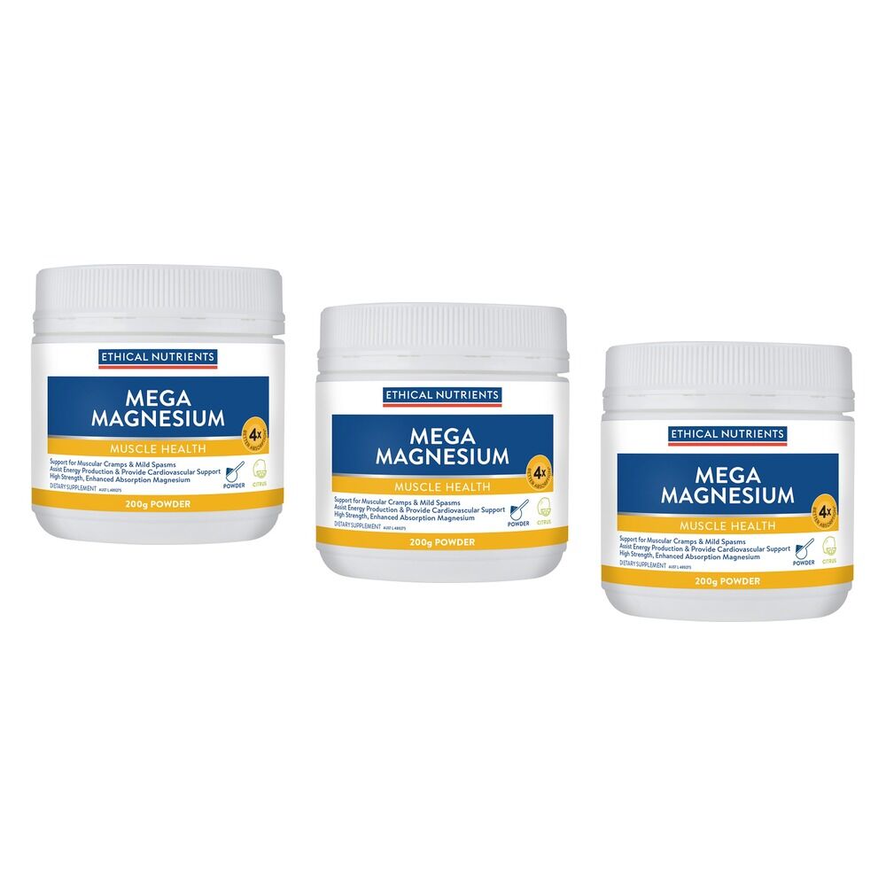 Ethical Nutrients Mega Magnesium Muscle Health Citrus 200g Pack of 3