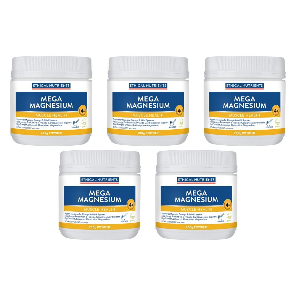 Ethical Nutrients Mega Magnesium Muscle Health Citrus 200g Pack of 5