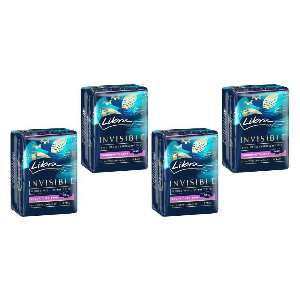 Libra Invisible Goodnights Pads with Wings 10 Pack x 6 Bundle of 4