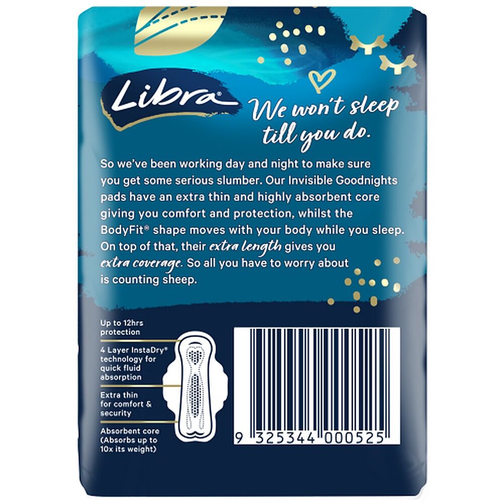 Libra Invisible Goodnights Pads with Wings 10 Pack x 6