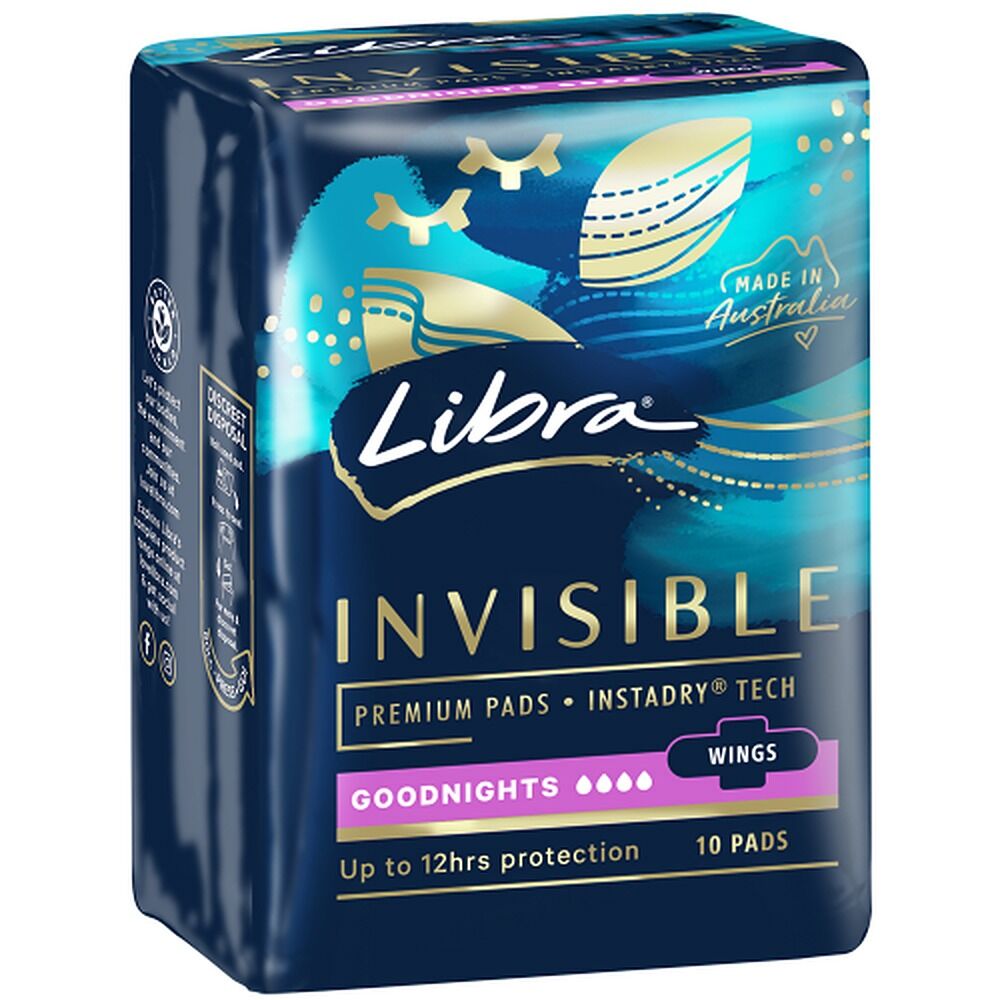 Libra Invisible Goodnights Pads with Wings 10 Pack x 6