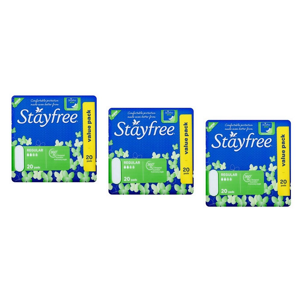 Stayfree Regular Sanitary Pads 20 Pack x 6 Bundle of 3