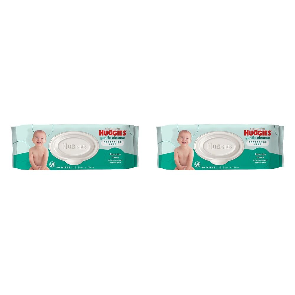 Huggies Gentle Cleanse Fragrance Free Baby Wipes, 3-in-1 Clean, 80 Pack of 2