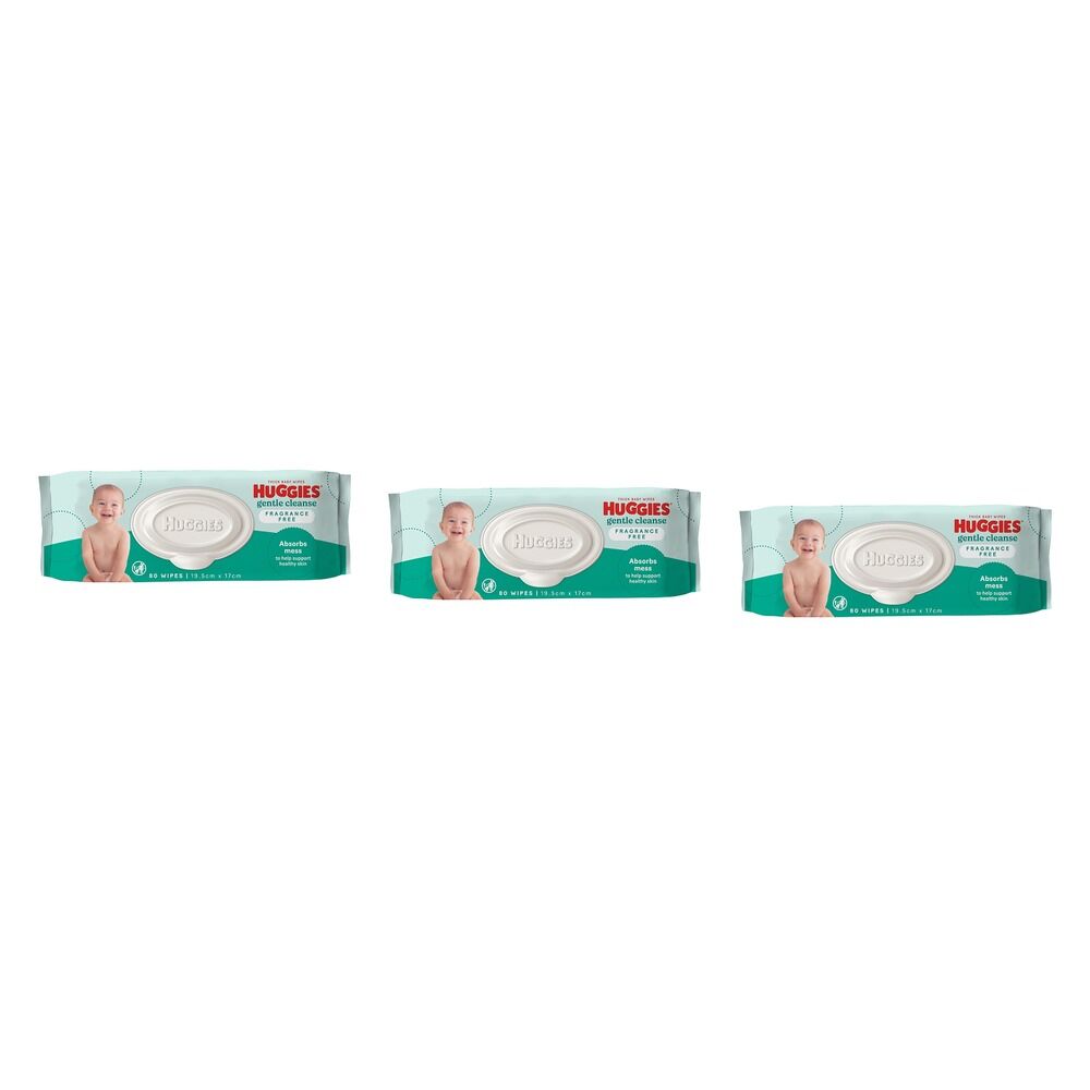 Huggies Gentle Cleanse Fragrance Free Baby Wipes, 3-in-1 Clean, 80 Pack of 3