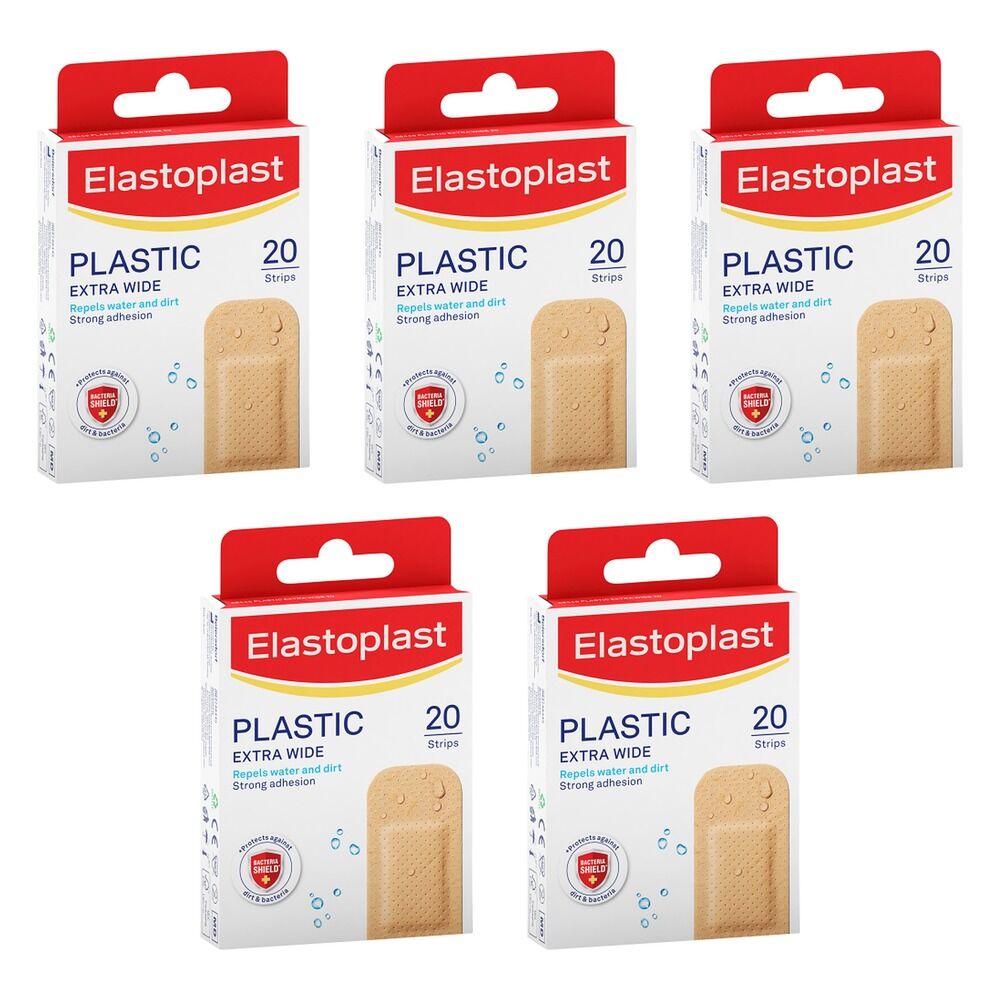 Elastoplast Plastic Extra Wide Strip Plasters 20 Pack Bundle of 5