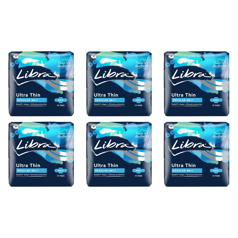 Libra Ultra Thin Regular Pads with Wings 14 Pack x 6 Bundle of 6