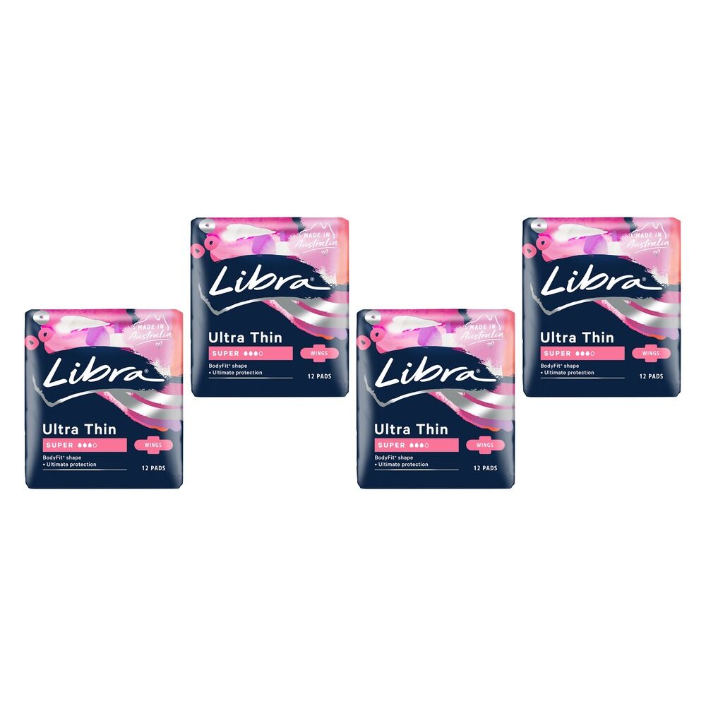 Libra Ultra Thin Super Pads with Wings 12 Pack x 6 Bundle of 4