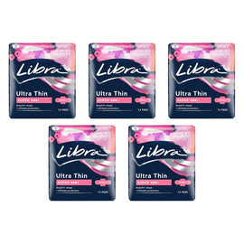 Libra Ultra Thin Super Pads with Wings 12 Pack x 6 Bundle of 5