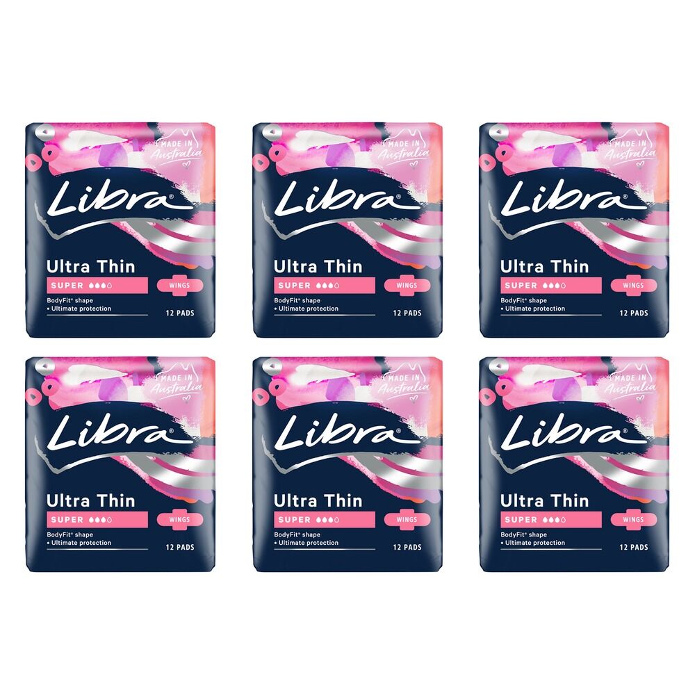 Libra Ultra Thin Super Pads with Wings 12 Pack x 6 Bundle of 6