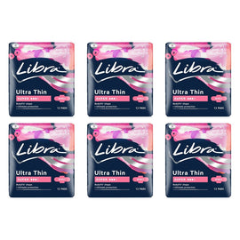 Libra Ultra Thin Super Pads with Wings 12 Pack x 6 Bundle of 6