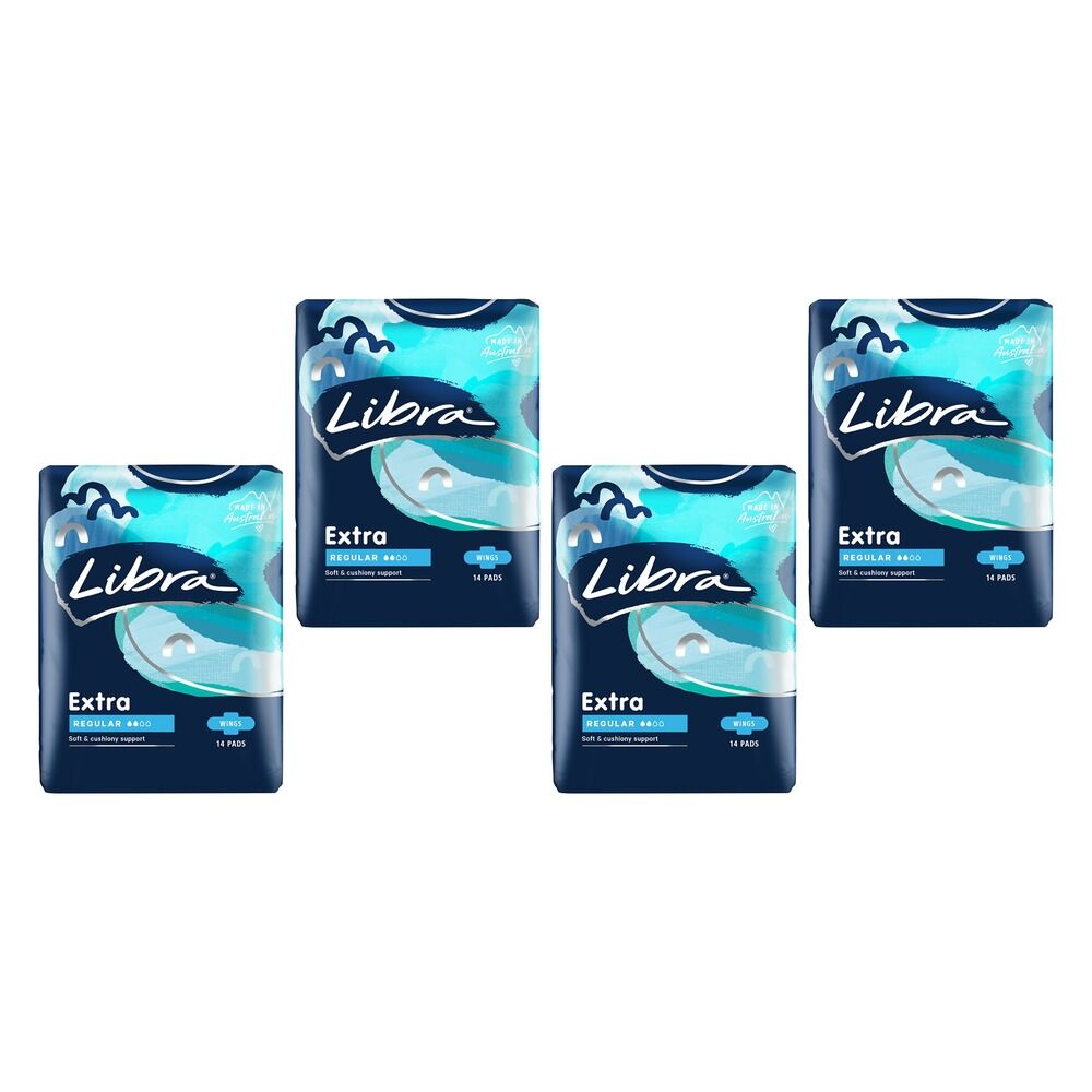 Libra Extra Regular Pads with Wings 14 Pack x 6 Bundle of 4