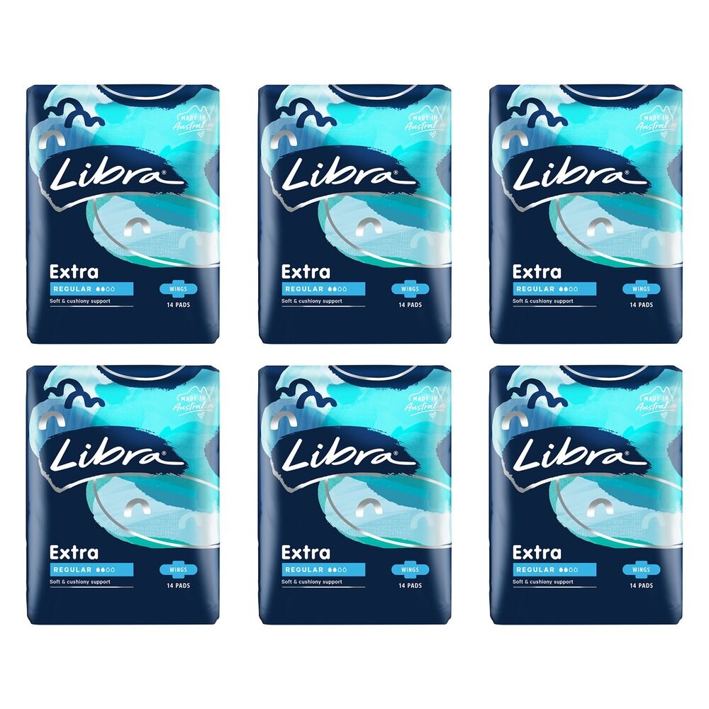 Libra Extra Regular Pads with Wings 14 Pack x 6 Bundle of 6