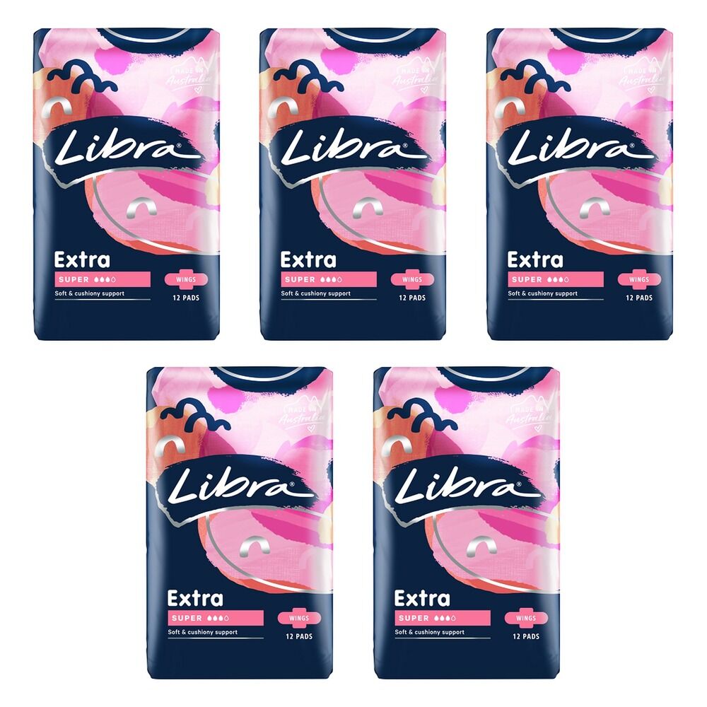 Libra Extra Super Pads with Wings 12 Pack x 6 Bundle of 5