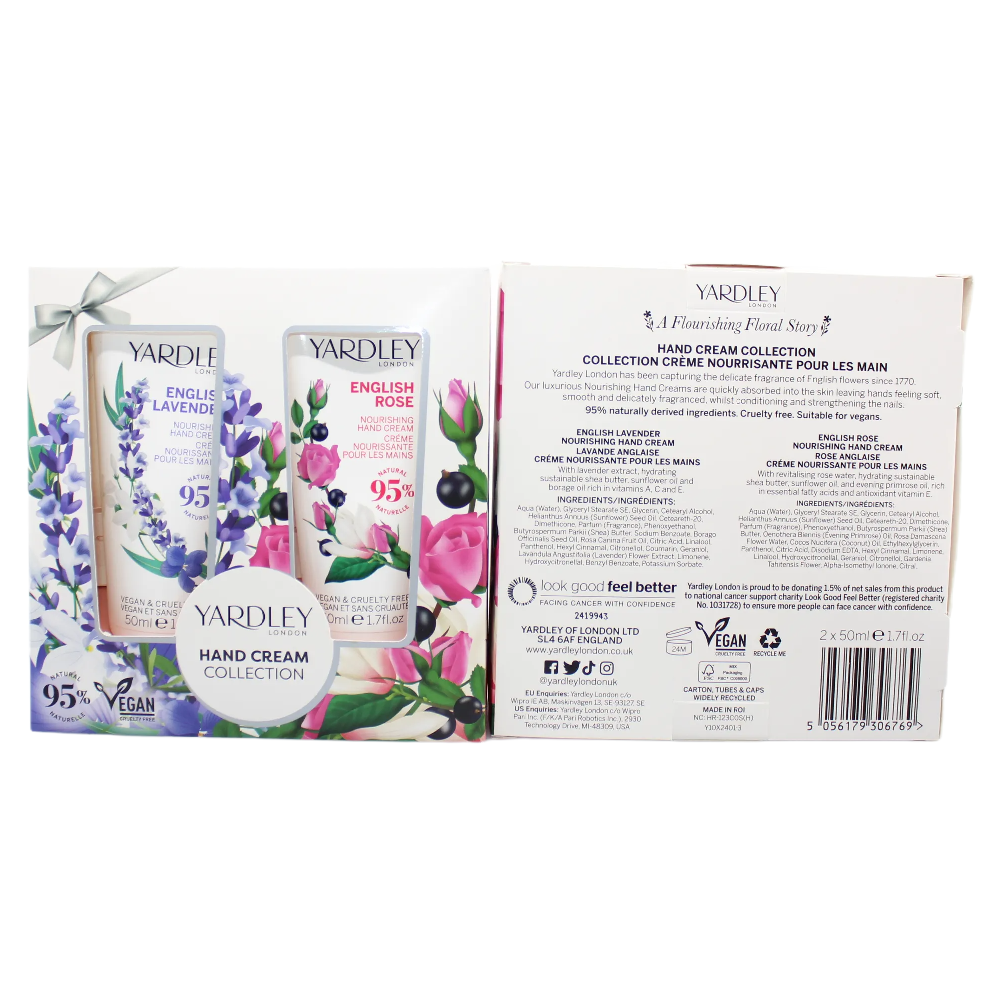 Yardley Hand Cream Gift Set 2 x 50ml Lavender and Rose Vegan Friendly Skincare