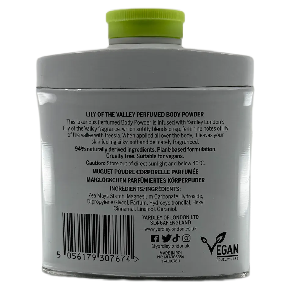 Yardley Lily of the Valley Body Powder 50g Vegan Plant Based Skin Care