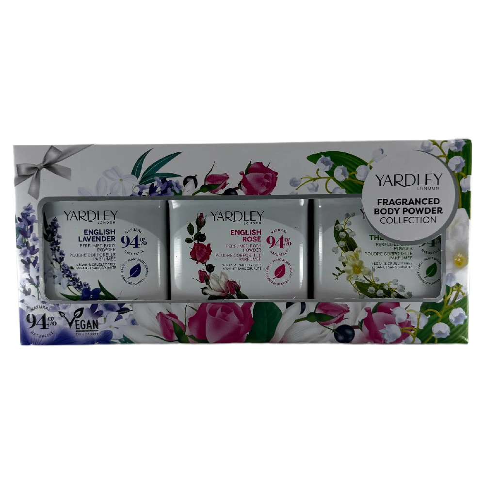 Yardley Body Powder Gift Set Lavender Rose Lily 3 x 50g Vegan Plant Based