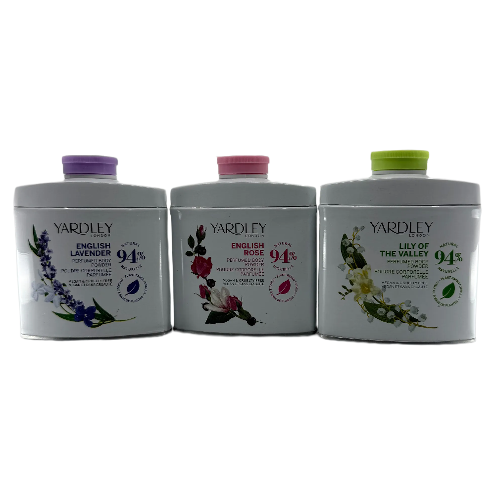Yardley Body Powder Gift Set Lavender Rose Lily 3 x 50g Vegan Plant Based