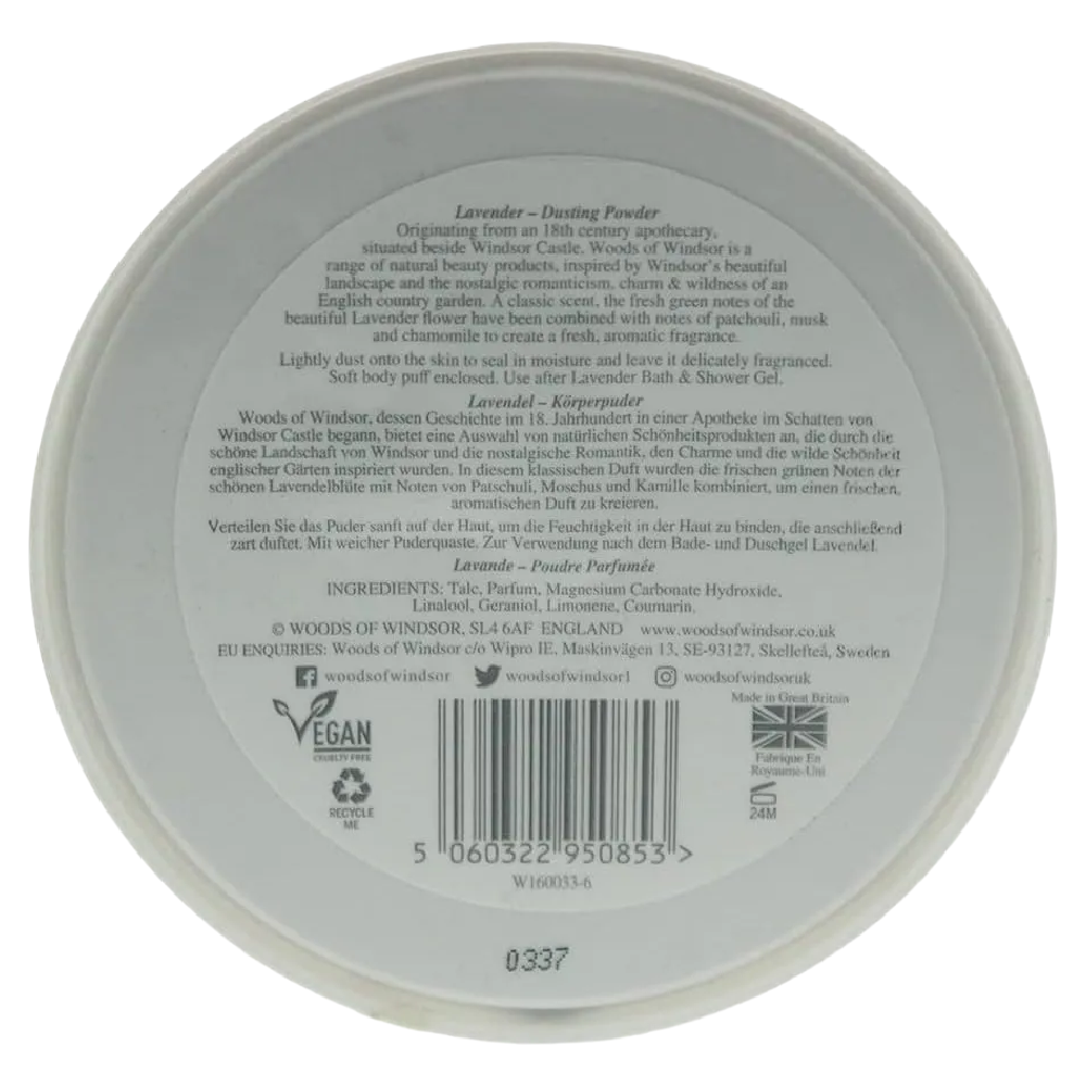 Woods of Windsor Lavender Dusting Powder 100g Body Powder With Puff