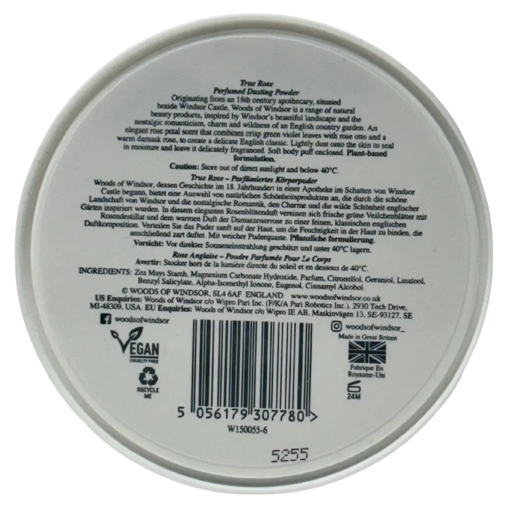 Woods of Windsor True Rose Dusting Powder 100g Body Powder With Puff