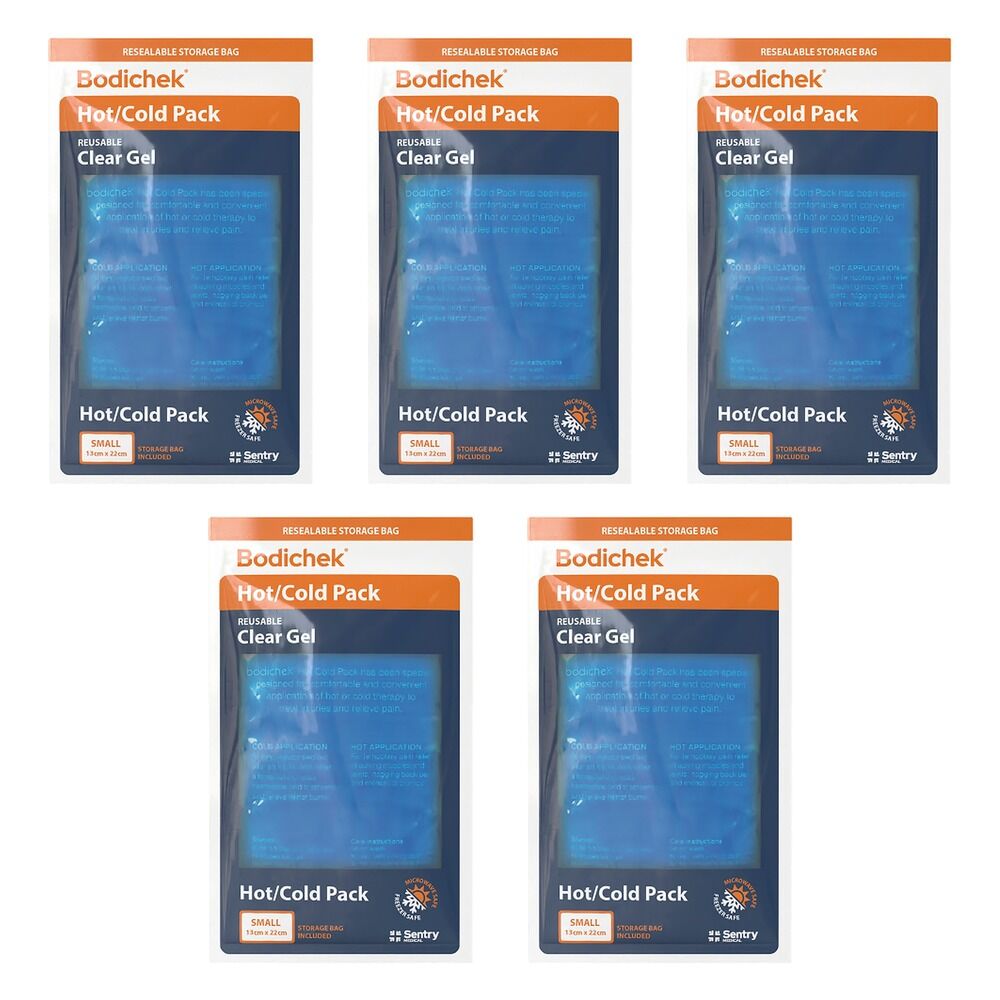 Bodichek Hot/Cold Pack Reusable Clear Gel Small 13cm x 22cm Bundle of 5