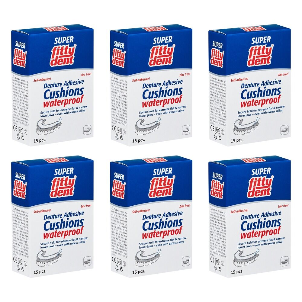 Fittydent Lower Denture Adhesive Cushions 15 Pack Bundle of 6