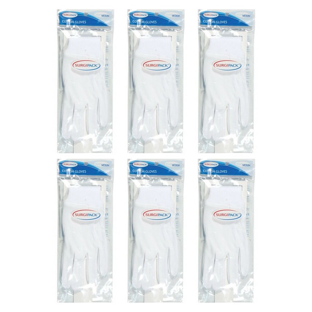 SurgiPack Cotton Gloves White Medium Pair Pack of 6