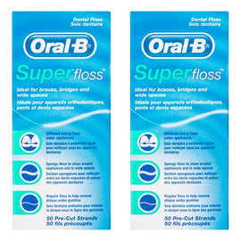 Oral-B Superfloss Dental Floss Pre-Cut Strands 50 Pack Bundle of 2