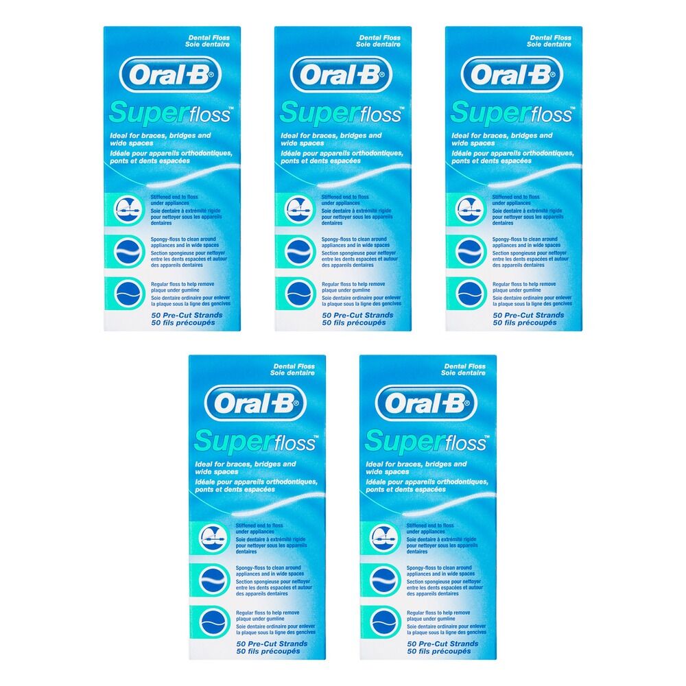 Oral-B Superfloss Dental Floss Pre-Cut Strands 50 Pack Bundle of 5
