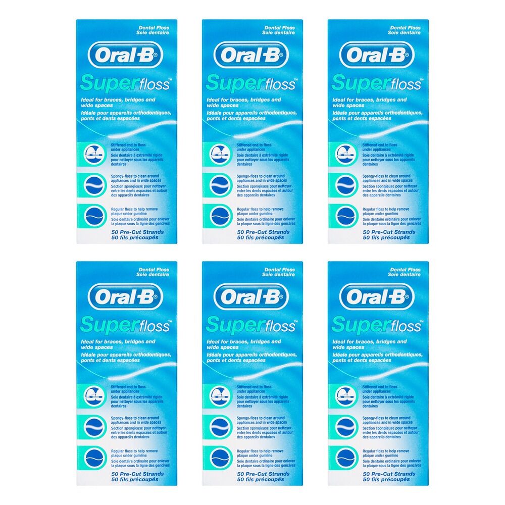 Oral-B Superfloss Dental Floss Pre-Cut Strands 50 Pack Bundle of 6