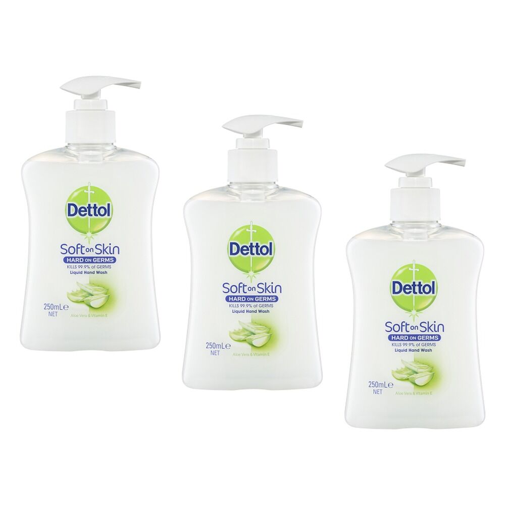 Dettol Antibacterial Liquid Hand Wash Pump Aloe Vera & Vitamin E 250mL Pack of 3