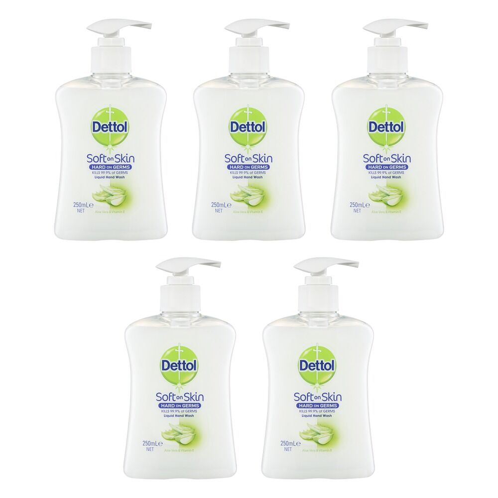 Dettol Antibacterial Liquid Hand Wash Pump Aloe Vera & Vitamin E 250mL Pack of 5