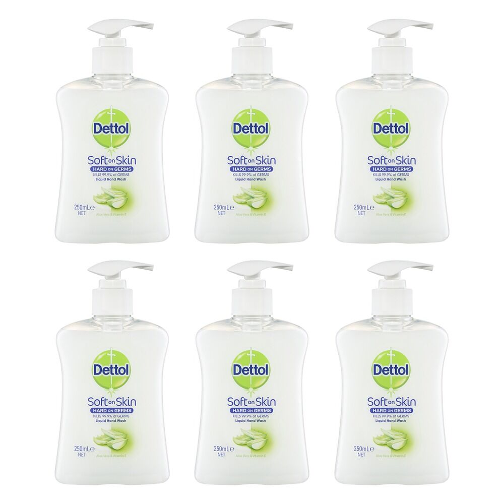 Dettol Antibacterial Liquid Hand Wash Pump Aloe Vera & Vitamin E 250mL Pack of 6