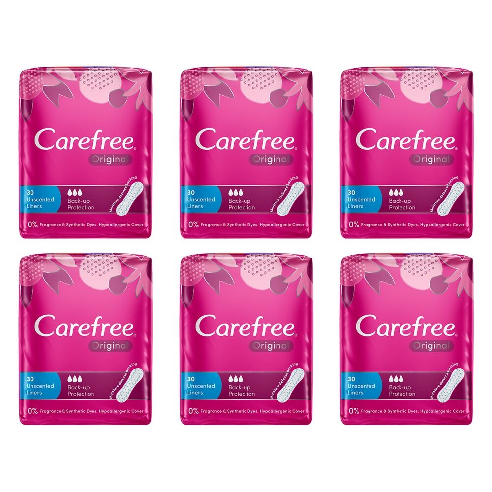 Carefree Original Back Up Protection Liners 30 Pack x 16 Bundle of 6