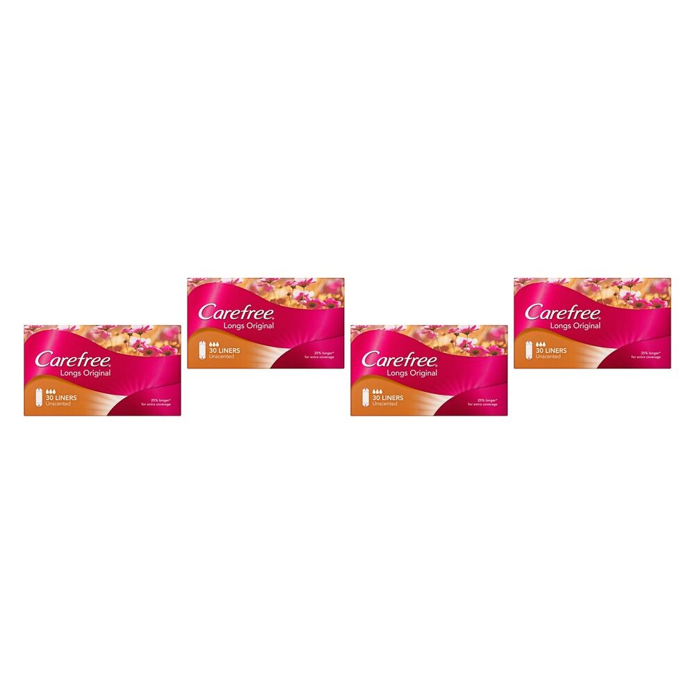 Carefree Longs Original Liners 30 Pack x 4 Bundle of 4