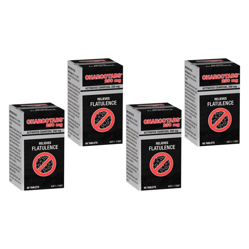 Charcocaps Charcotabs 250mg 60 Tablets Pack of 4