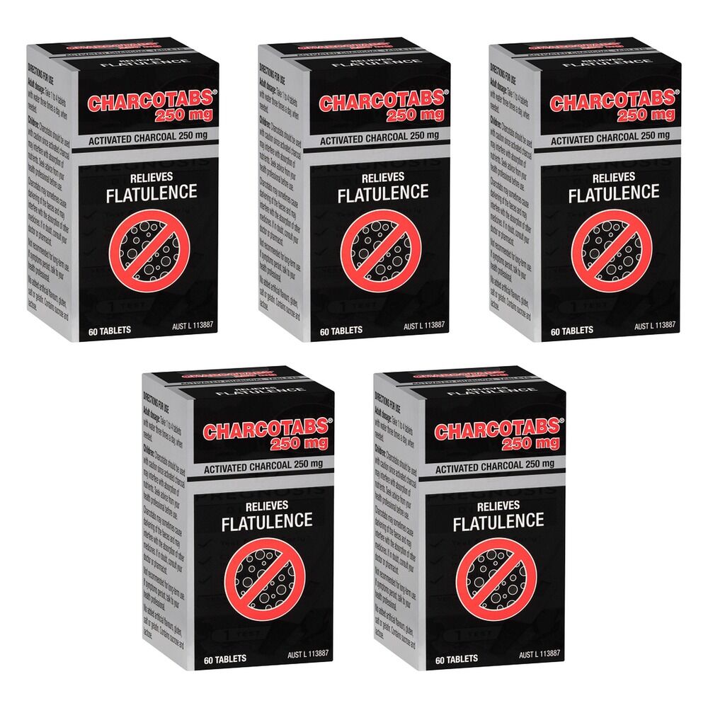 Charcocaps Charcotabs 250mg 60 Tablets Pack of 5