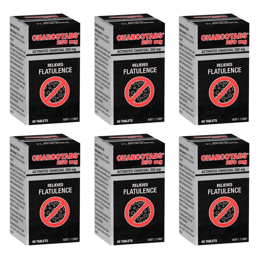 Charcocaps Charcotabs 250mg 60 Tablets Pack of 6