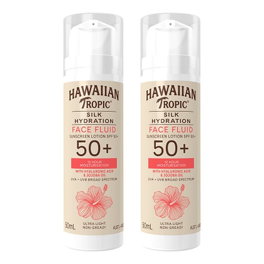 Hawaiian Tropic Silk Hydration Face Fluid Sunscreen SPF50+ 50mL Pack of 2
