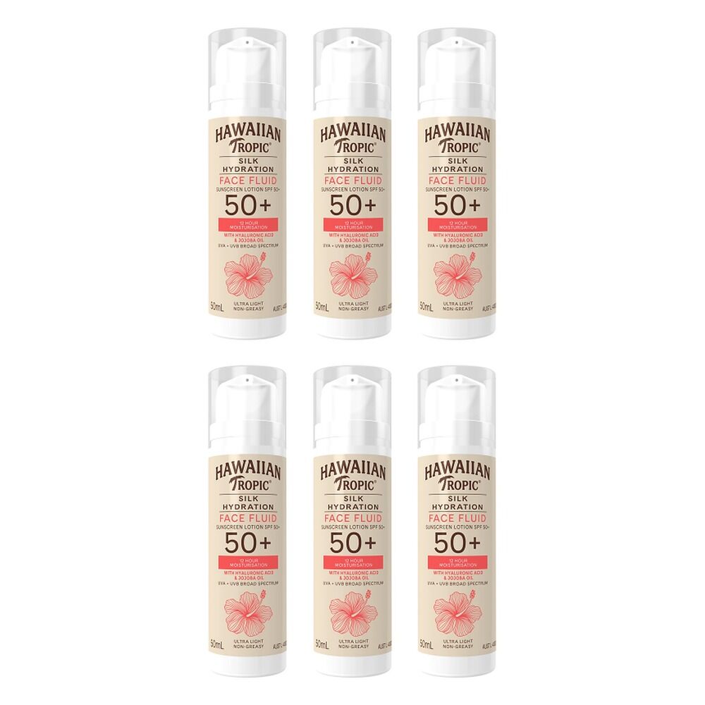 Hawaiian Tropic Silk Hydration Face Fluid Sunscreen SPF50+ 50mL Pack of 6