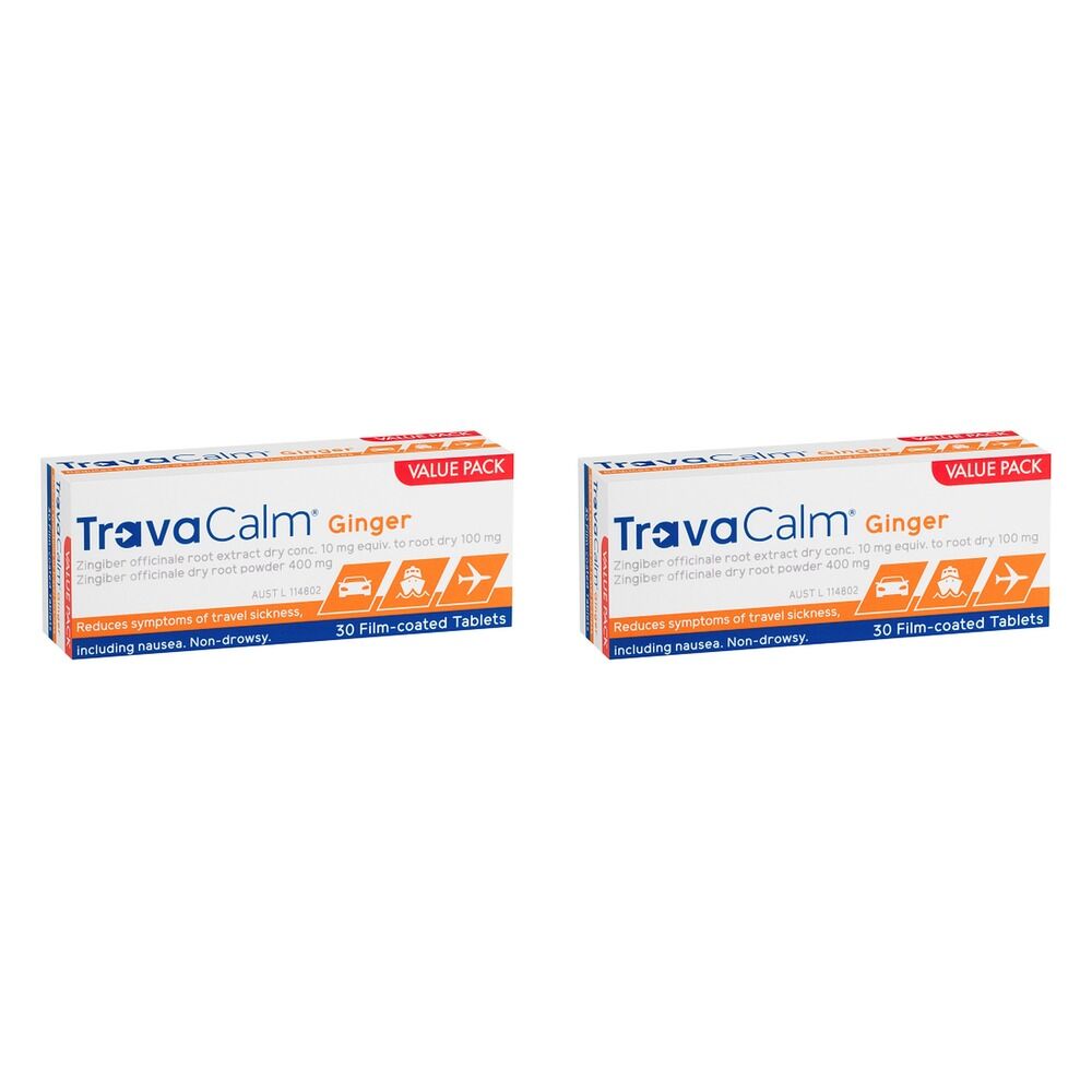 Travacalm Ginger Travel Sickness Tablets 30 Pack Bundle of 2
