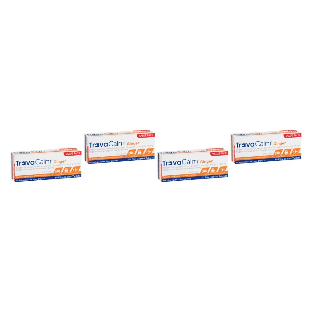 Travacalm Ginger Travel Sickness Tablets 30 Pack Bundle of 4